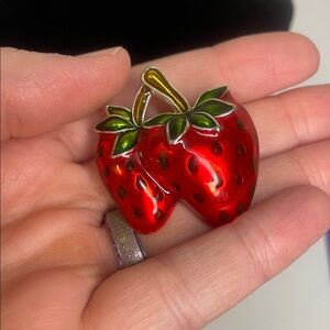 Red Strawberry Brooch or Pendant Silver Tone